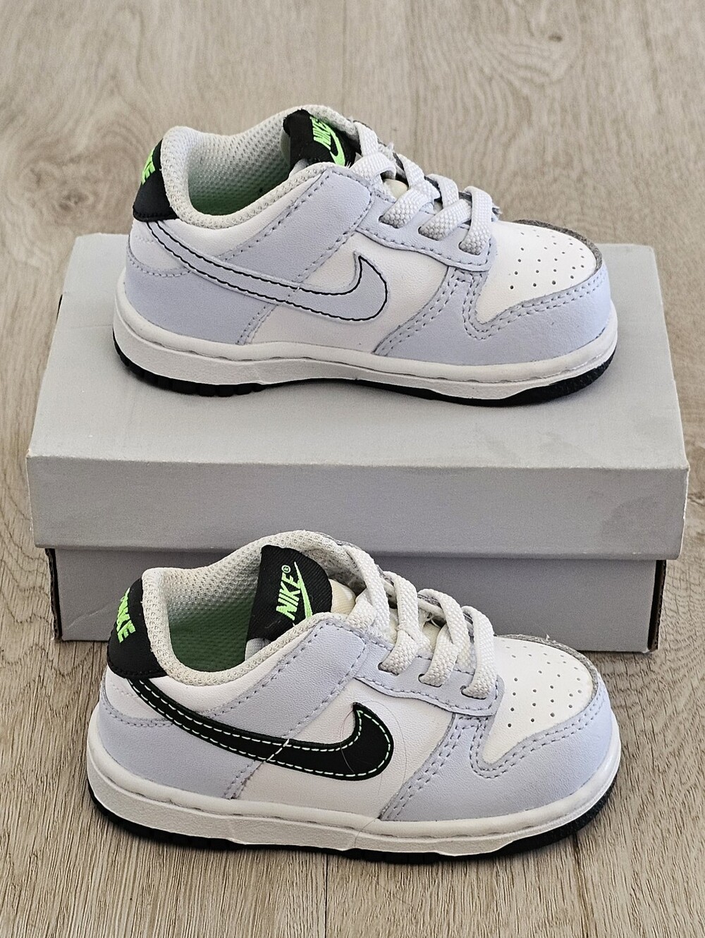 Nike Dunk Low Toddler Shoes White Light Blue Black Volt Size 5C